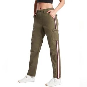 Athleta Summit Cargo Cotton Blend Pant 10 Side Stripes Pockets Utility Green